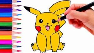 Enfant concentré sur son coloriage Pokemon, entouré de crayons de couleur