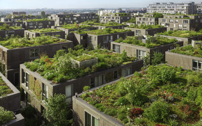 Photo d'immeubles avec des toits végétalisés.